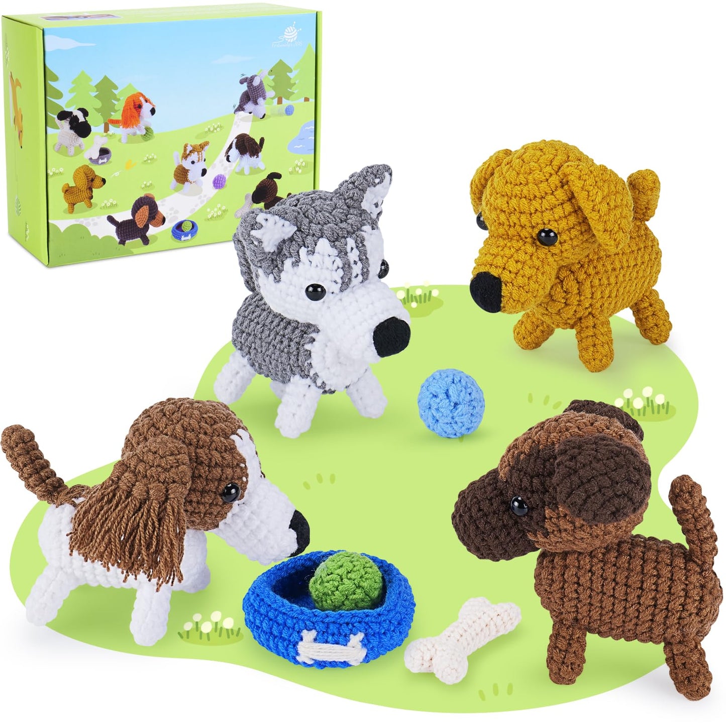 Dog Crochet Kit for Beginners With Video Crochet Animal Kit Complete Dog Crochet with Yarn Hooks Needles, Animal Knitting Kit Learn to Crochet Starter