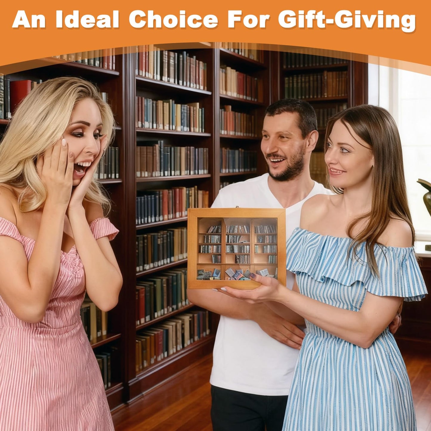 Anxiety Bookshelf with 200 Mini Books, Wooden Miniature Library Display for Stress Relief, Small Home Room Office Decor Ornament