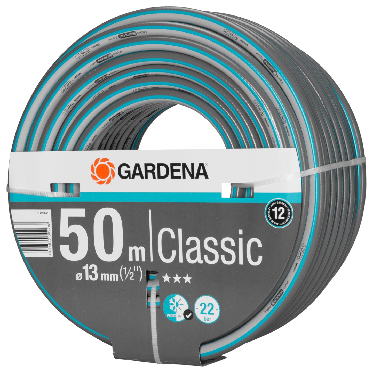 Gardena Classic Hose, 13 mm (1/2 inch), 50 m: Universal Garden Hose of Robust Cross-Weave, 22 bar Burst Pressure, Frost/UV Resistant, Without System
