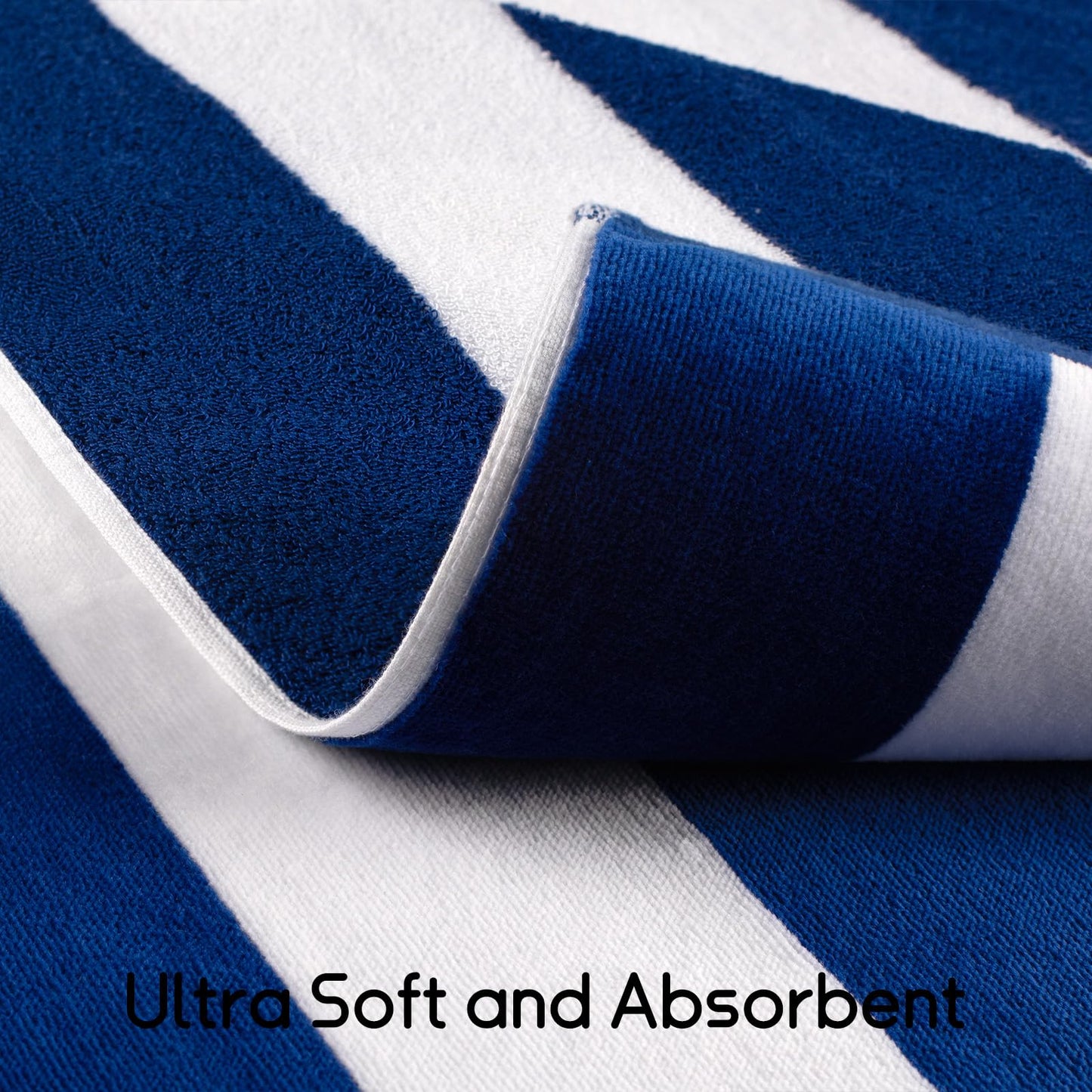 Ouxiaobai Cotton Oversized Beach Towel - 180 x 90 CM Large Size Pool Towel, Striped Soft Cabana Swim Towel (Royal Blue)
