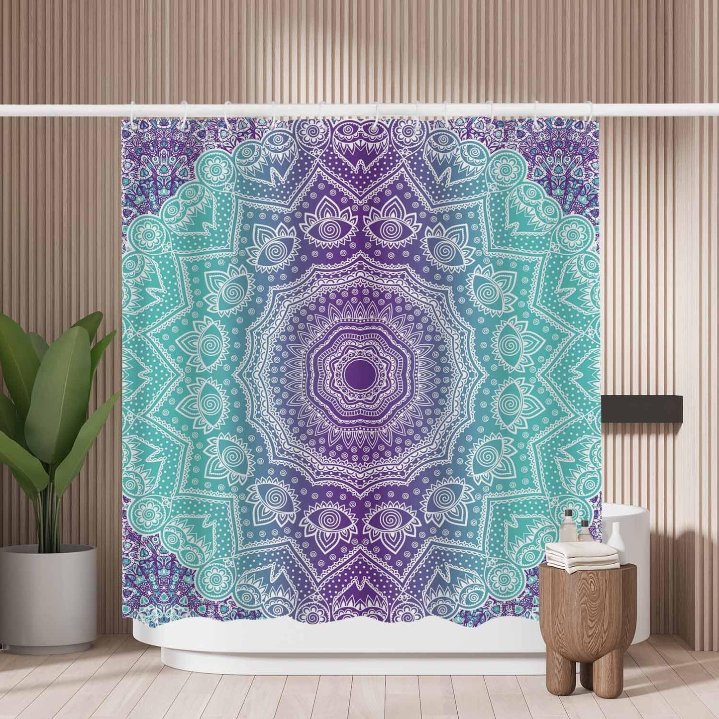 Woutay Shower Curtain Mould Proof Resistant Purple Mandala Pattern,Water Repellant Fabric,Polyester,with 12 Plastic Hooks