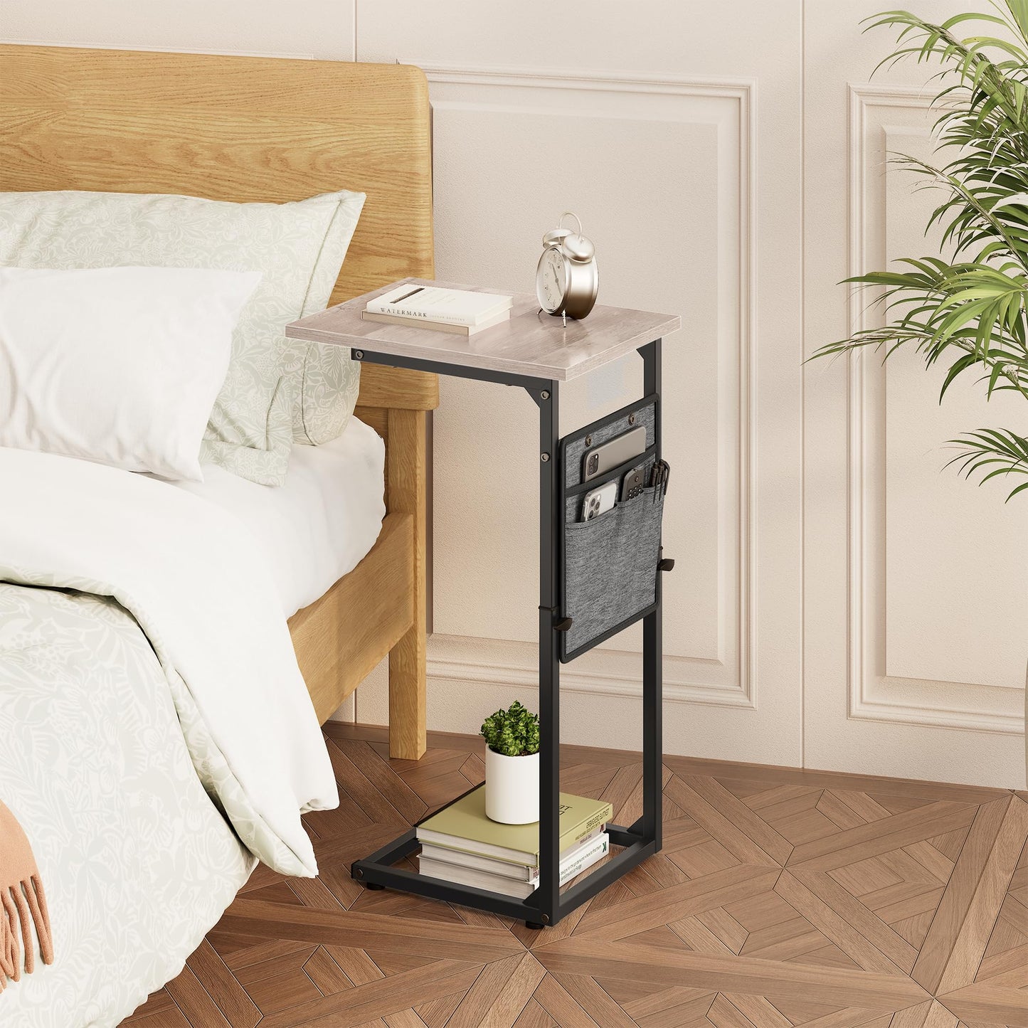 Vagusicc C-Shaped Side Table, Height Adjustable Sofa Side Table, Bedside Table with Cloth Storage Bag, C Tables End Table for Small Spaces