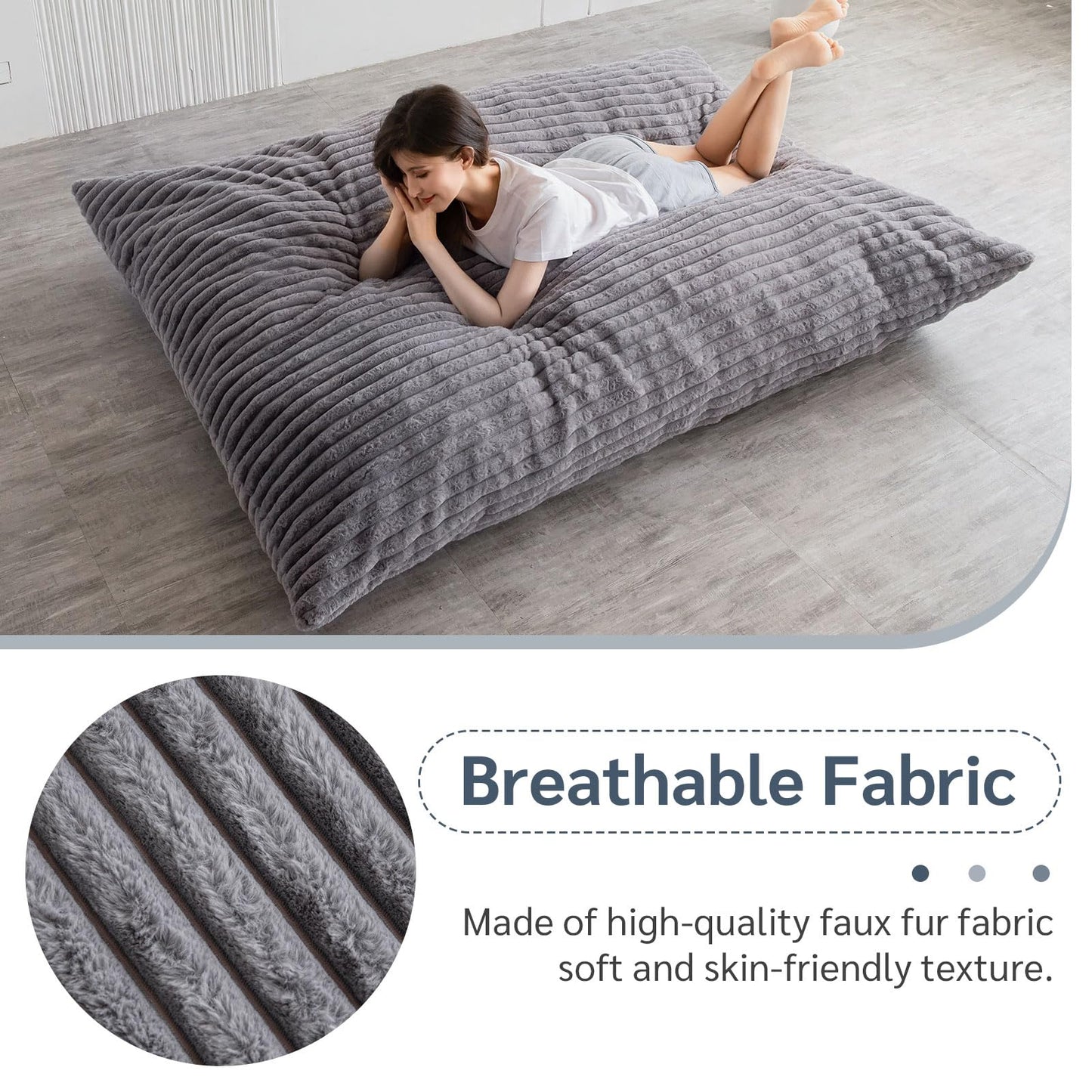 MAXYOYO Bean Bag Chairs, Bean Bag Bed for Adults High-Density Foam Filling, Convertible Sofa Bed Faux Fur, Giant Bean Bag Chairs for Adults