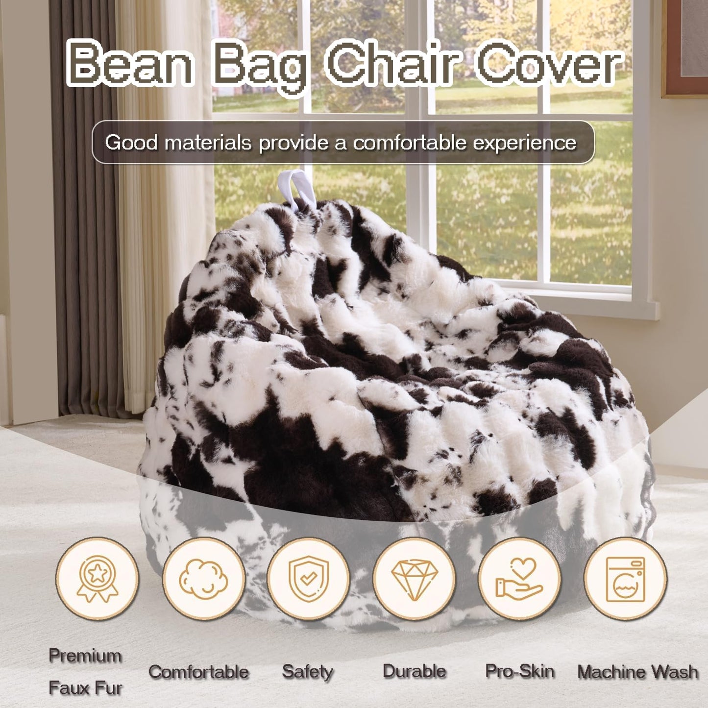 Fluffy Faux Rabbit Fur Bean Bag Chair Cover(No Filler),Cozy Shaggy Bubble Stuffed Animal Storage Large Bean Bag Cover for Bedroom Living Room,Fuzzy