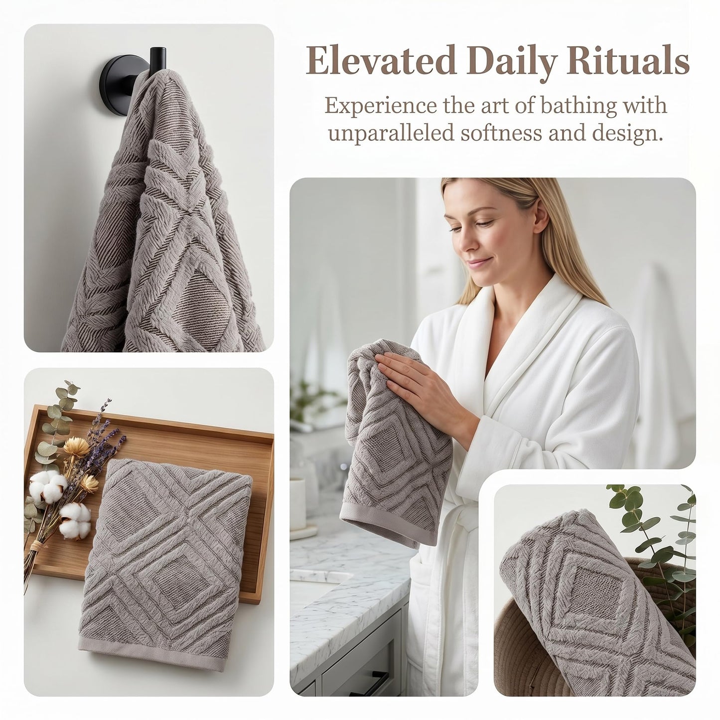 HMETOL Geometric Pattern Cotton Decorative Soft Absorbent Hand Towels