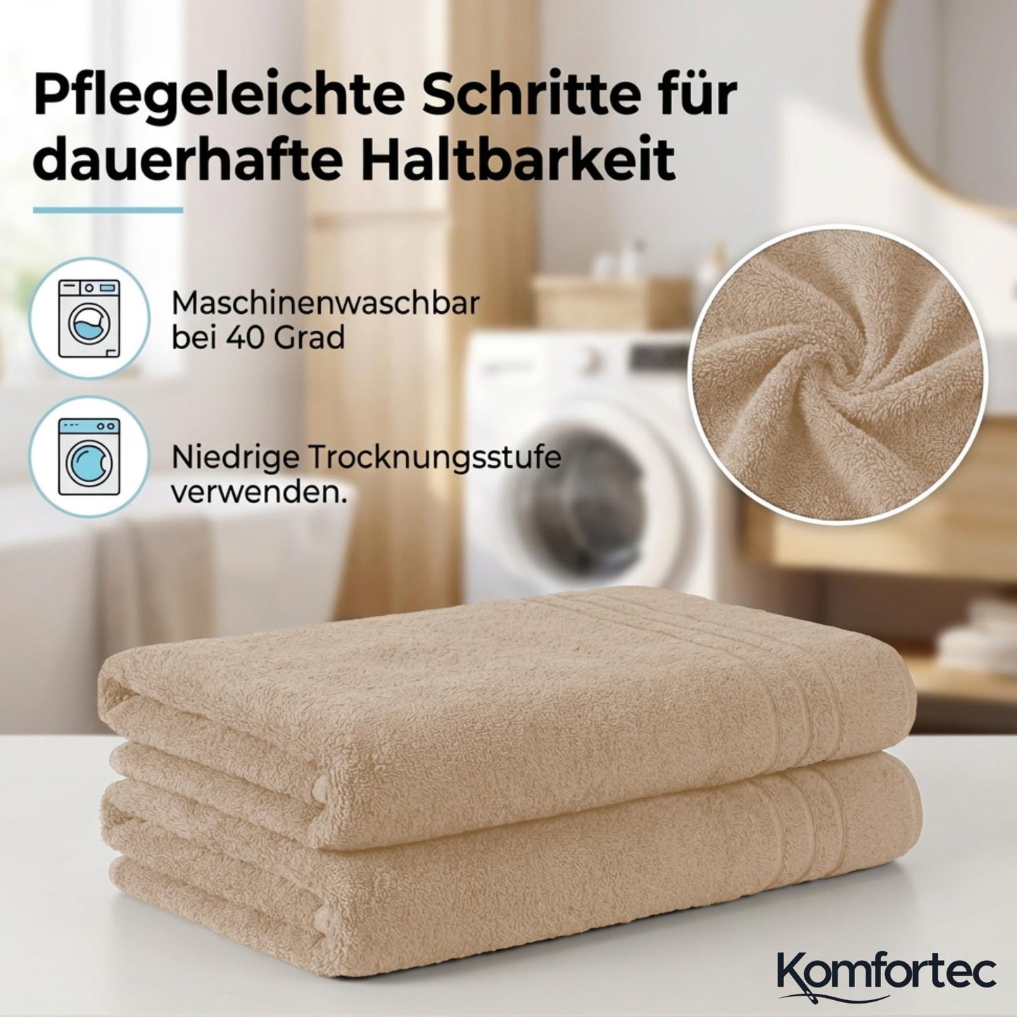 Komfortec Jumbo Bath Towels, 100% Cotton, Quick Dry, 80x200,Beige
