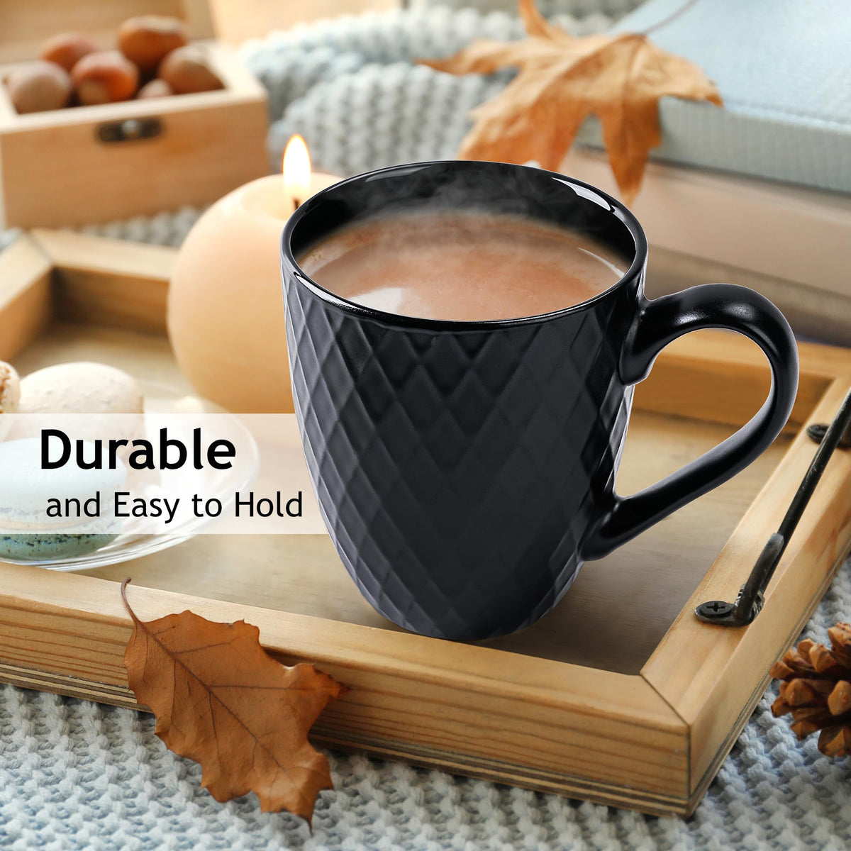 MIAMIO  6 x 400 ml  Coffee Mug Set/Mug - Modern Ceramic Mug Matt - Coffee Mug Large - Palmanova Collection (Black)