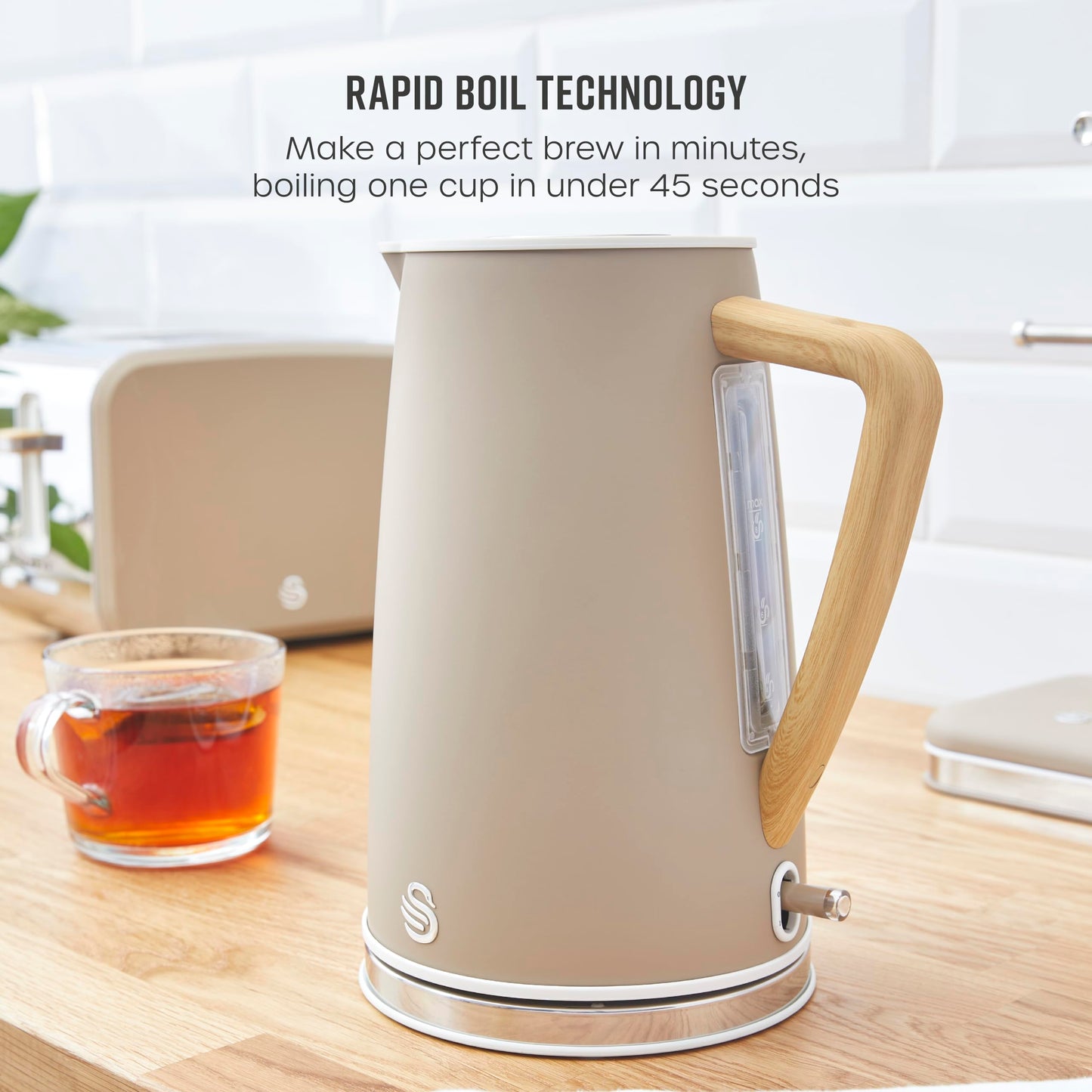 Swan SK14610OAT Nordic Cordless Jug Kettle with Fast Boil Technology, Overheat Protection, Soft Touch Handle, 1.7L, 3KW, Oatmeal, White