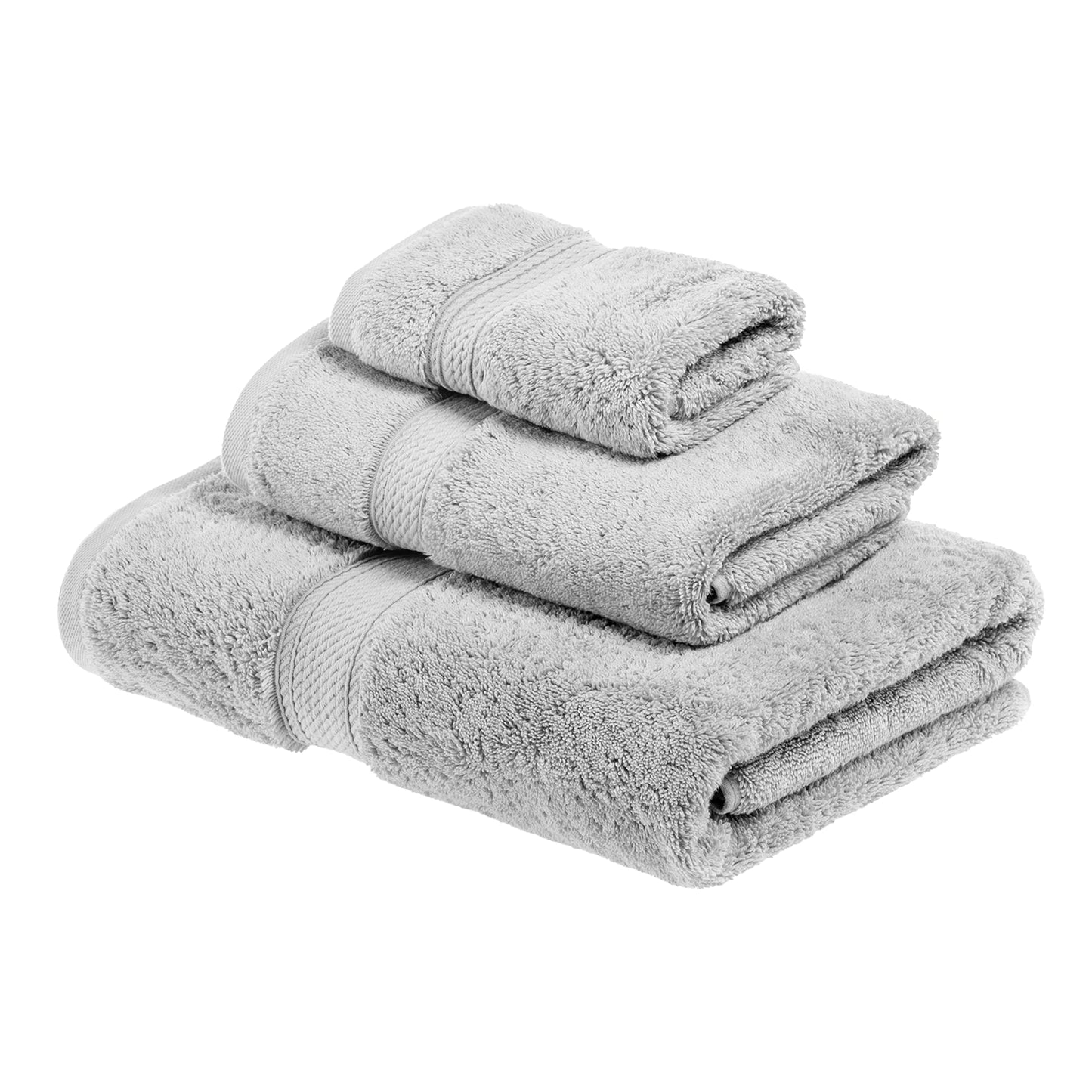 Superior Solid Egyptian Cotton Towel Set, Hand Towel 20? x 30?, Bath Towel 30? x 55?, Washcloth 13? x 13?, Silver, 3-Pieces
