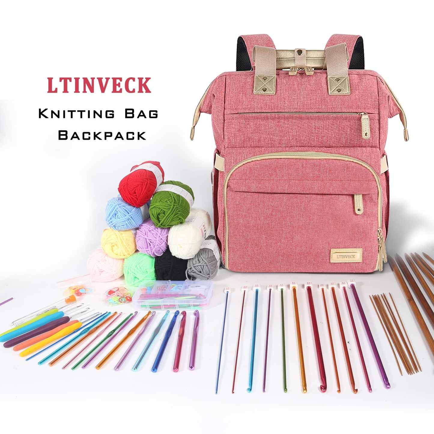 Knitting Bag Backpack,Yarn Storage Organizer Travel Crochet Bag with USB Charging Port,Large Capacity Yarn Storage Tote Bag Yarn Holder Case for