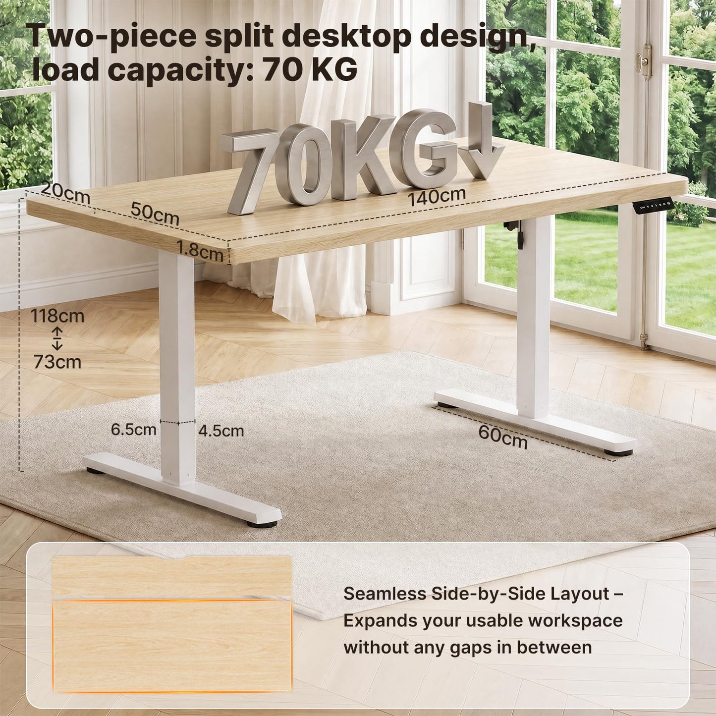 JUMMICO Electric Height Adjustable Desk, 140x70cm,Beige