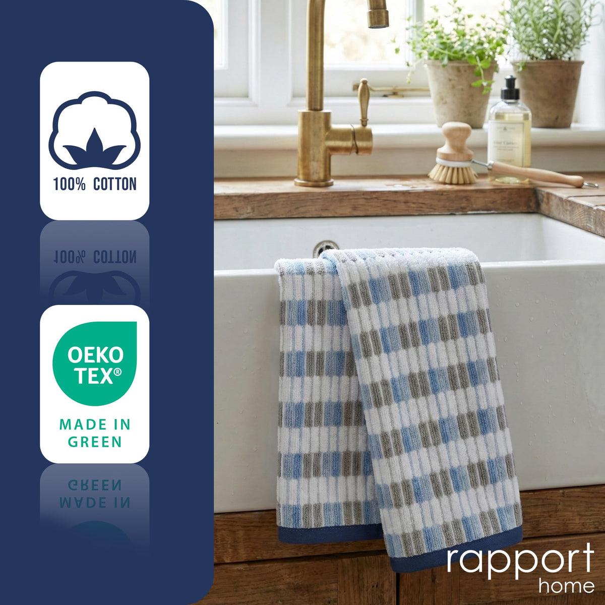 Rapport Home Santa Cruz Hand Towels 2 Pack | Blue | 50x85cm | Luxurious 500GSM 100% Cotton | Oeko-Tex Certified Absorbent & Soft Bathroom Towel Set
