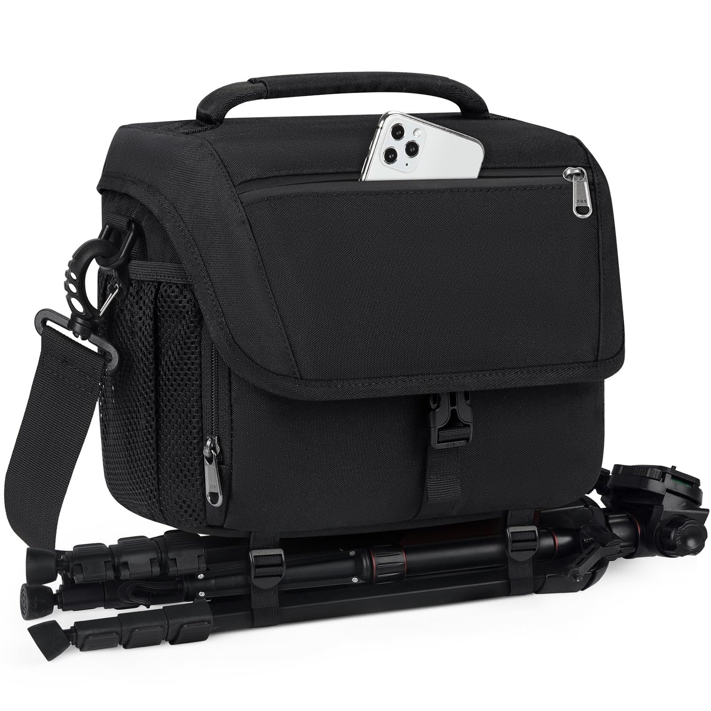 RAINSMORE Camera Bag Professional DSLR/SLR/Mirrorless Camera Case Waterproof Camera Sling Bag Small with Rain Cover&Tripod Holder Black