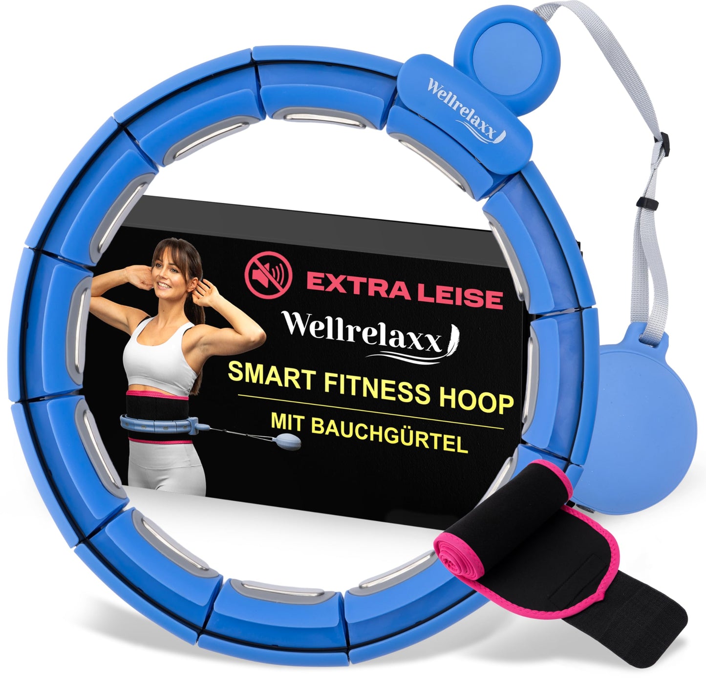 WELLRELAXX Weighted Hula Hoop for Adults includes Waist Slimmer Belt | Quiet | Circumference up to 113 cm (44.5 in) | Smart Hula Hoop with Weight Ball