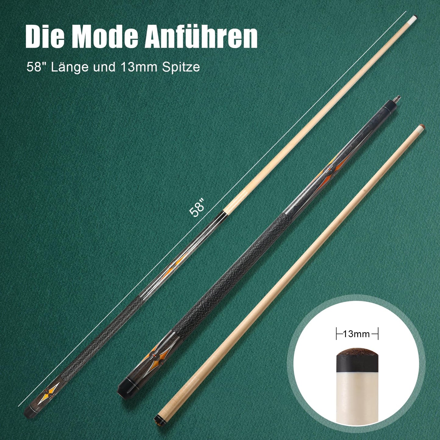 ASMPCUE Pool Cue, 58'' 20oz Billiard Cue Canadian Maple Wood Pool Cue 13mm Tips for Professional Pool Cue Players, 1/2 Maple Cue Sticks with Irish