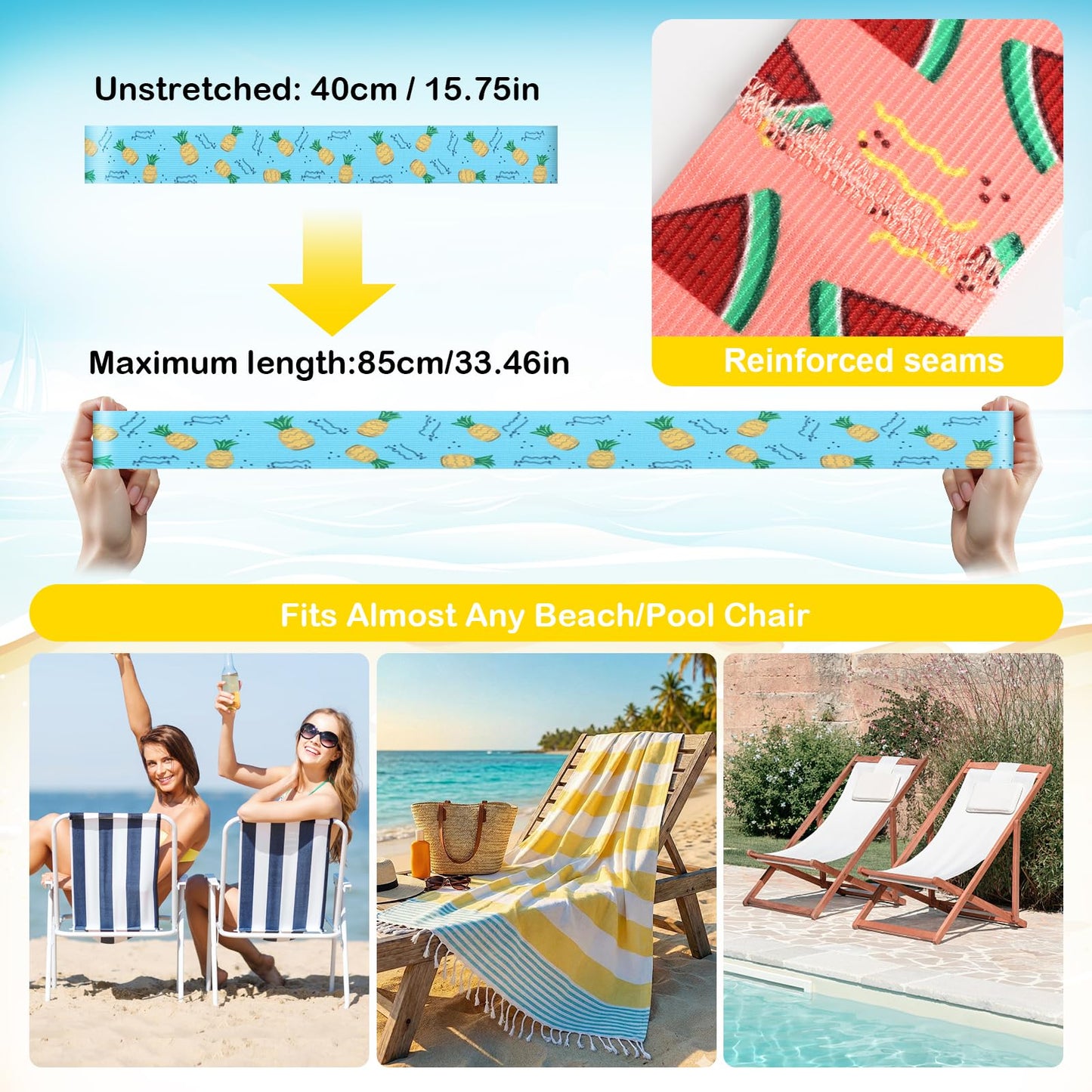 8 Pack Towel Bands for Sun Loungers & Beach Chairs - Windproof & Non-Slip
