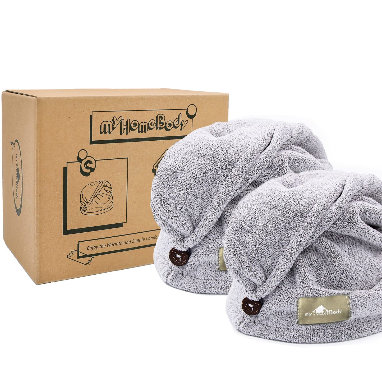 myHomeBody Hair Towel Wrap, Luxury Rapid-Dry Hair-Drying Turban, Ultra Soft and Quick Drying Absorbent Charcoal Fiber, with Coconut Shell Button ? 2