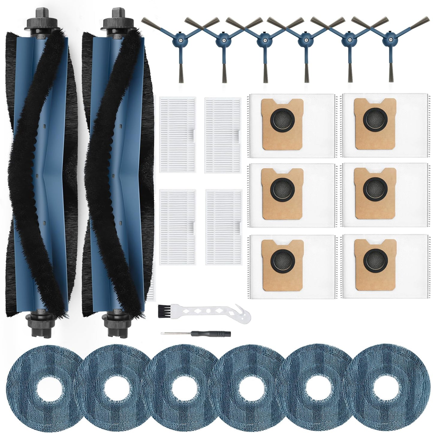 23-in-1 Replacement Parts Kit for Eufy RoboVac C20 Omni ? Includes 2 Roller Brushes, 4 HEPA Filters, 6 Mop Pads, 6 Side Brushes, 6 Dust Bags, Cleaning