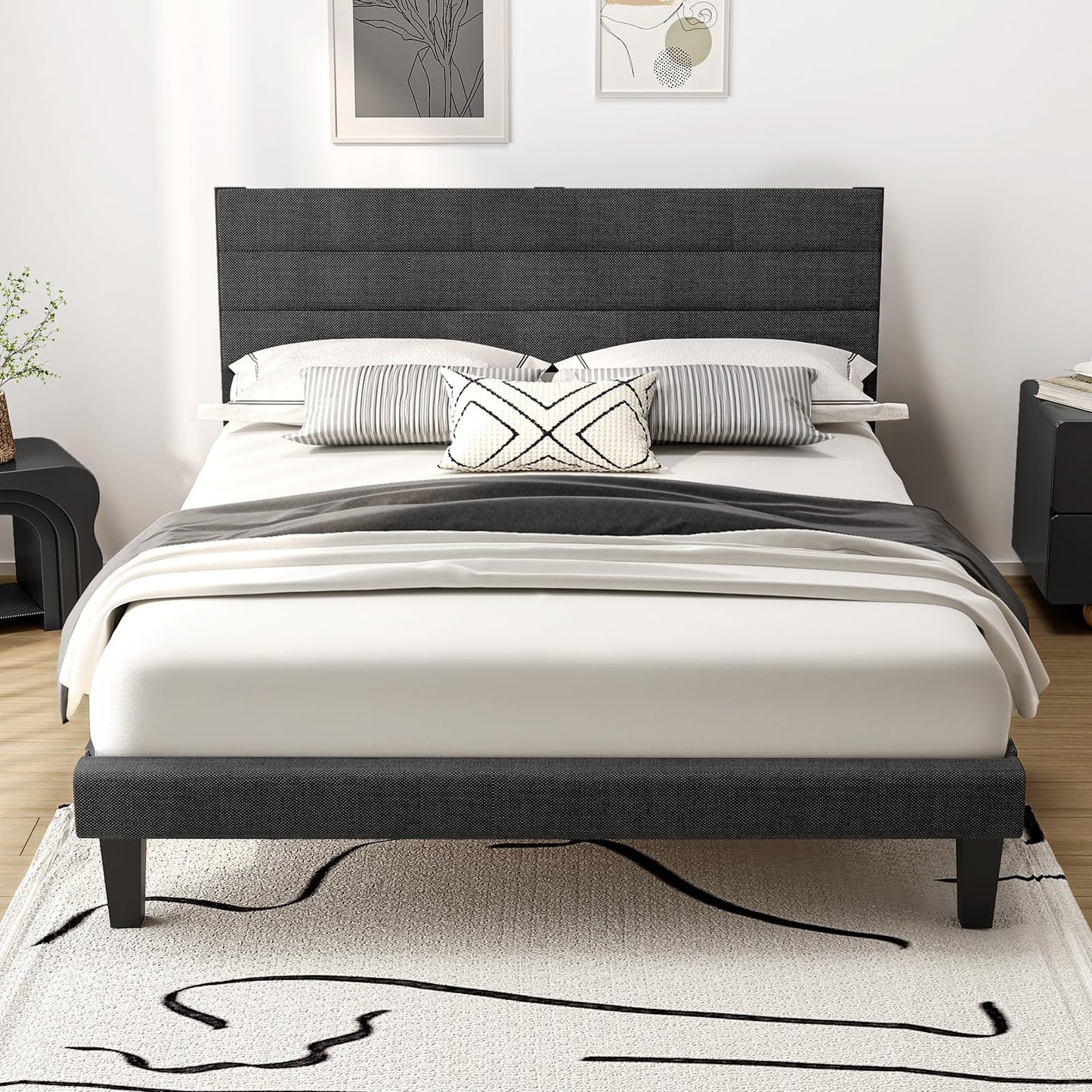 Bonnlo 5ft King Bed Frame, Noise-Free Upholstered Platform Bed with Adjustable Headboard & Under Bed Storage