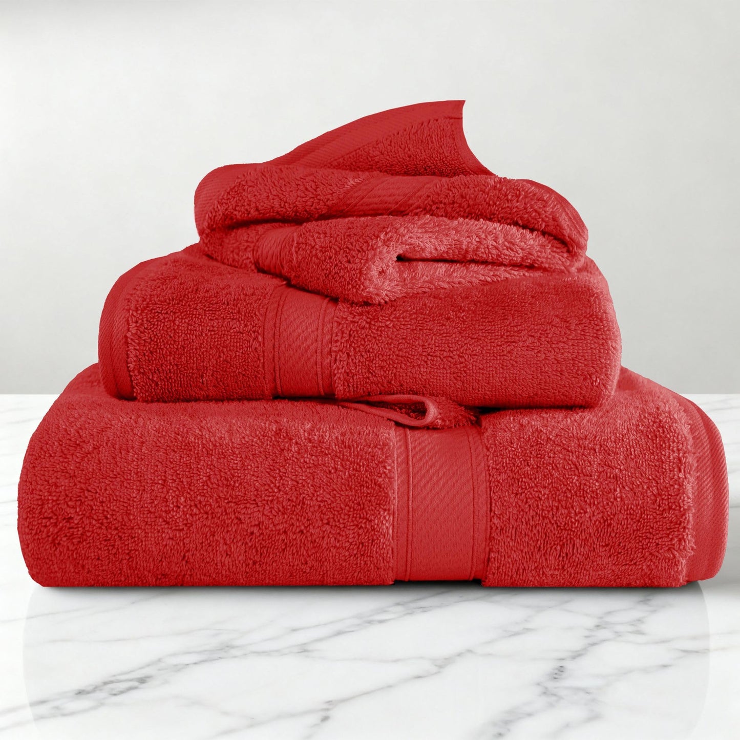 Superior 3-Piece Egyptian Cotton Towel Set, Red: Bath, Hand, Face Towels - 900 GSM, 100% Long-Staple Combed Cotton