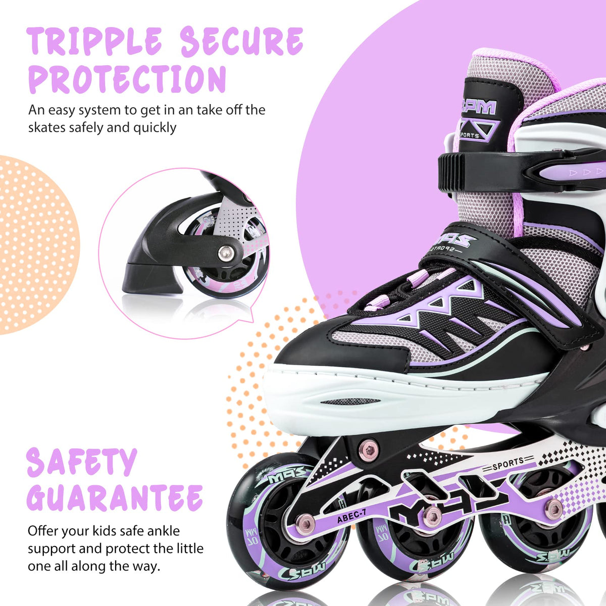 2pm Sports Adjustable Light up Inline Skates, Stylish Design Beginner Roller Skates for Boys and Girls - Purple Large