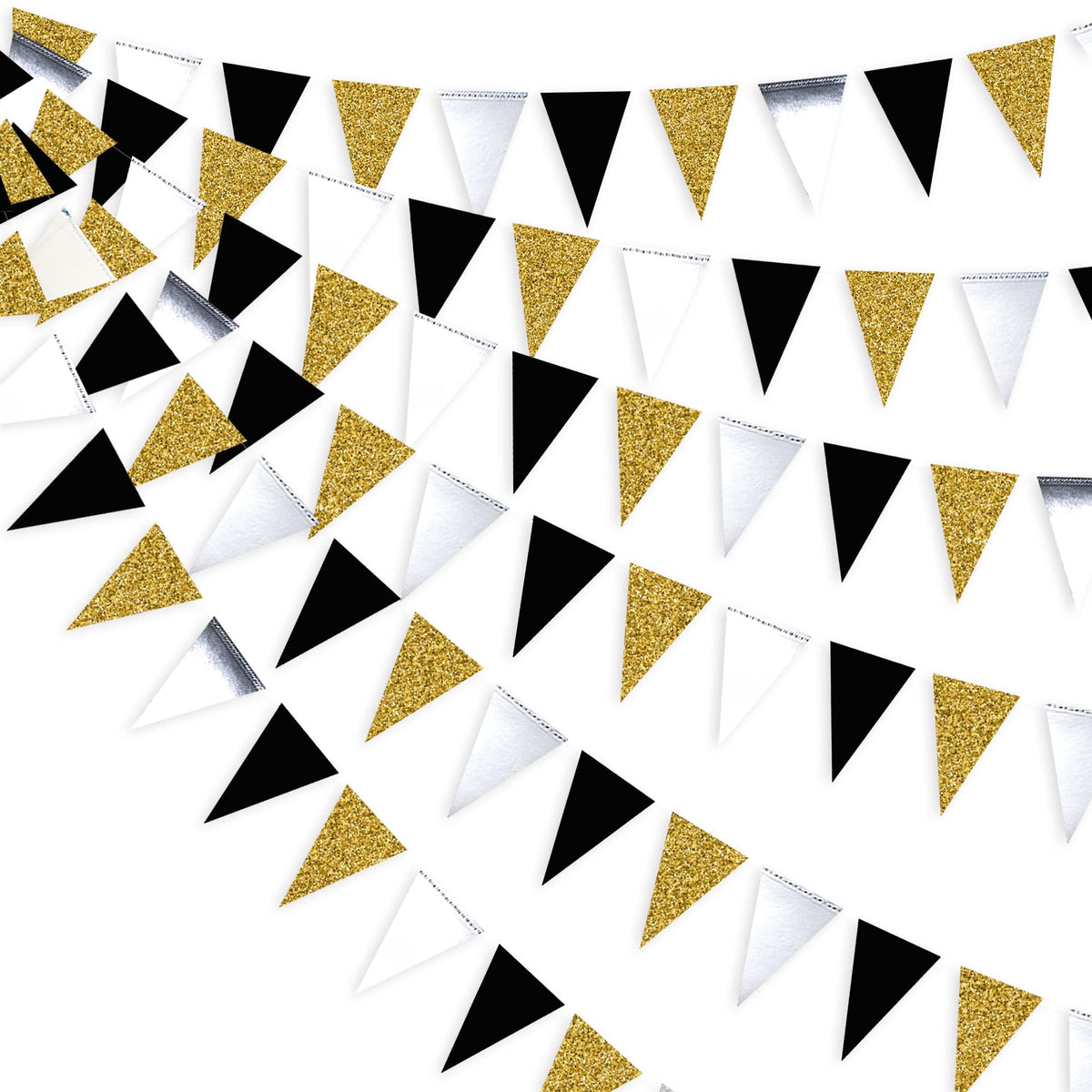 30 Feet Double Sided Glitter Paper Triangle Flag,Bunting Pennant Banner for Birthday Holiday Wedding Anniversary Graduation Theme Christmas Party