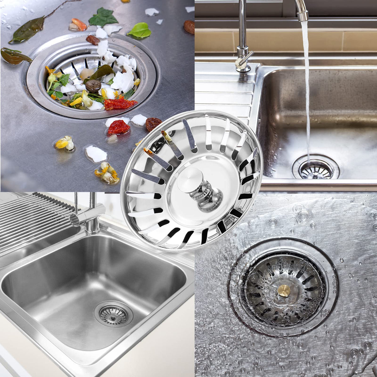 78mm Kitchen Sink Bowl Strainer and Plug, Stainless Steel Sink Plug for Kitchen Bowl Use, Kitchen Bathroom Food Hair Catcher Filter Stopper