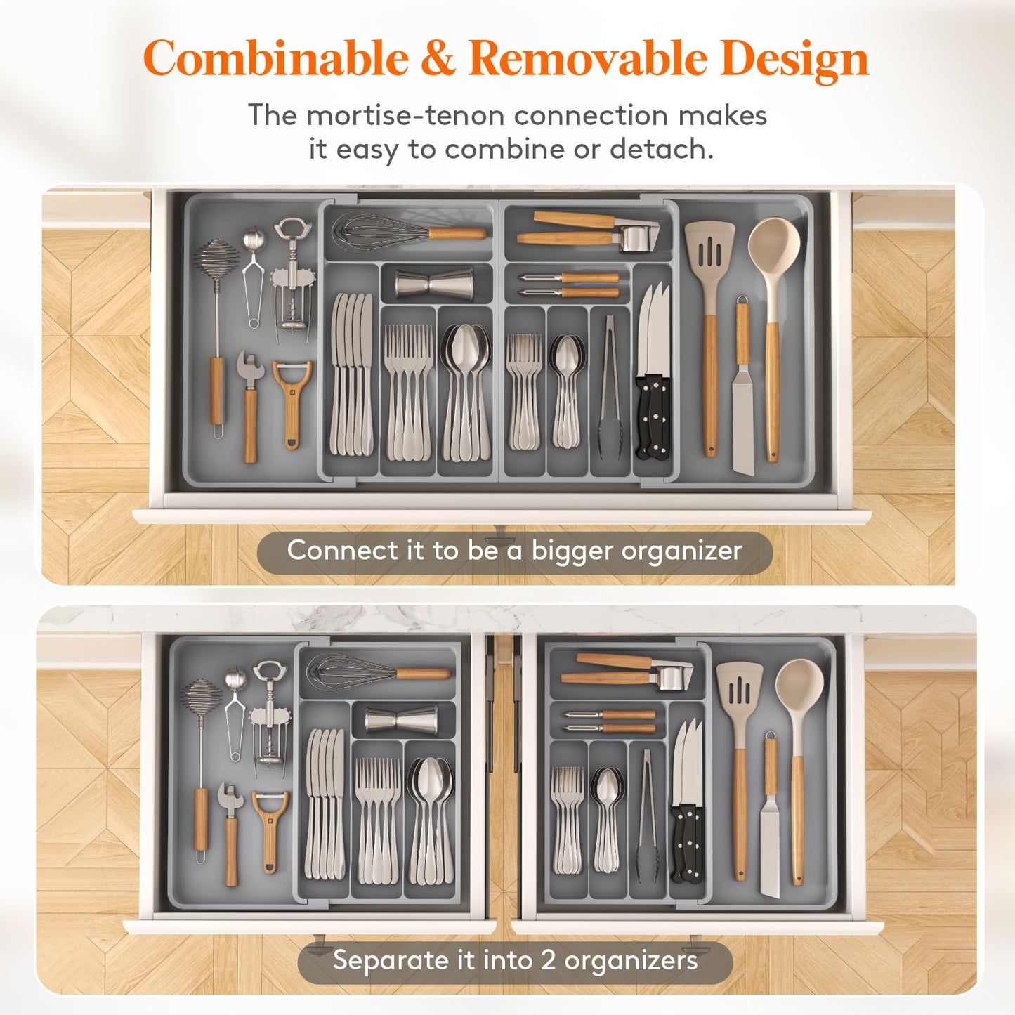 Lifewit Extra Large Cutlery Drawer Organiser, Expandable to 36 Inches Utensil Tray for Kitchen, Adjustable Silverware and Flatware Holder, Compact
