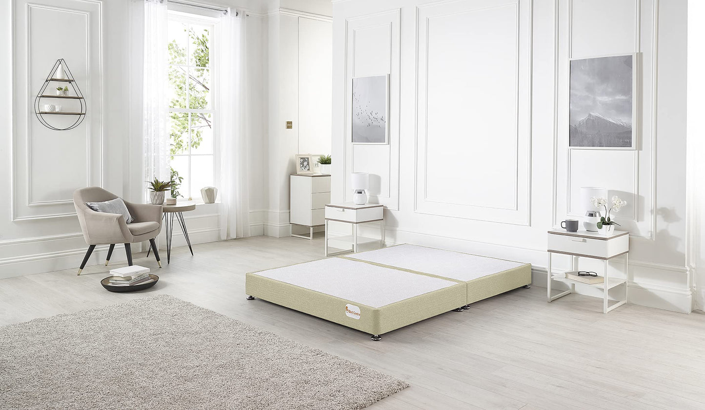 Bed Centre Platform Divan Bed Covered in Luxury Plush, Linen and Tweed Fabric (Navy Plush, King 150 x 200cm)