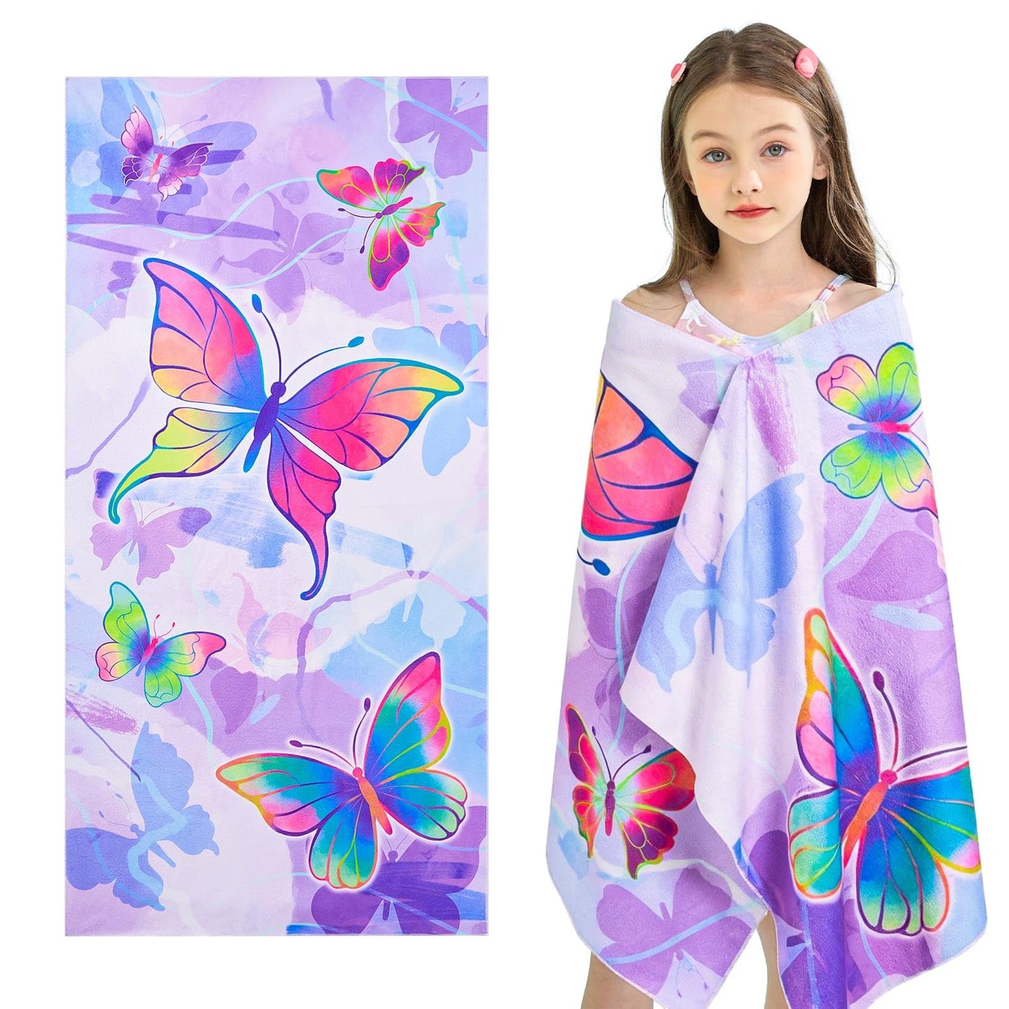 WERNNSAI Butterfly Microfibre Beach Towel for Kids, 76 x 150cm Bath Towel