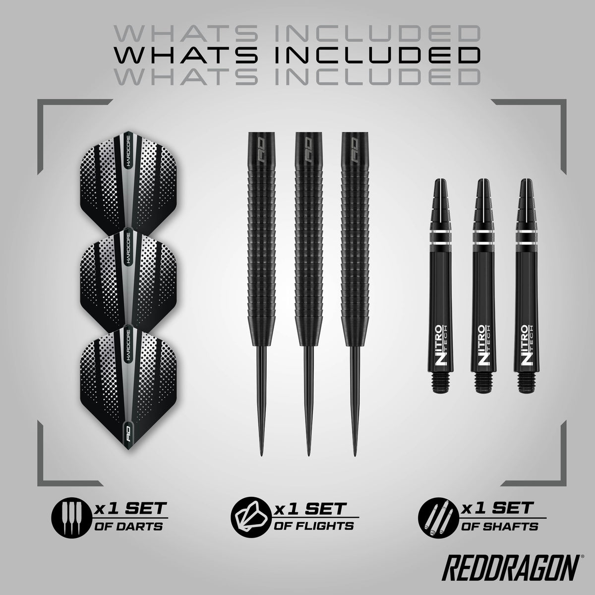RED DRAGON Razor Edge Black 20g - Tungsten professional steel tip darts set with Dart Flights and Dart Shafts (stems)