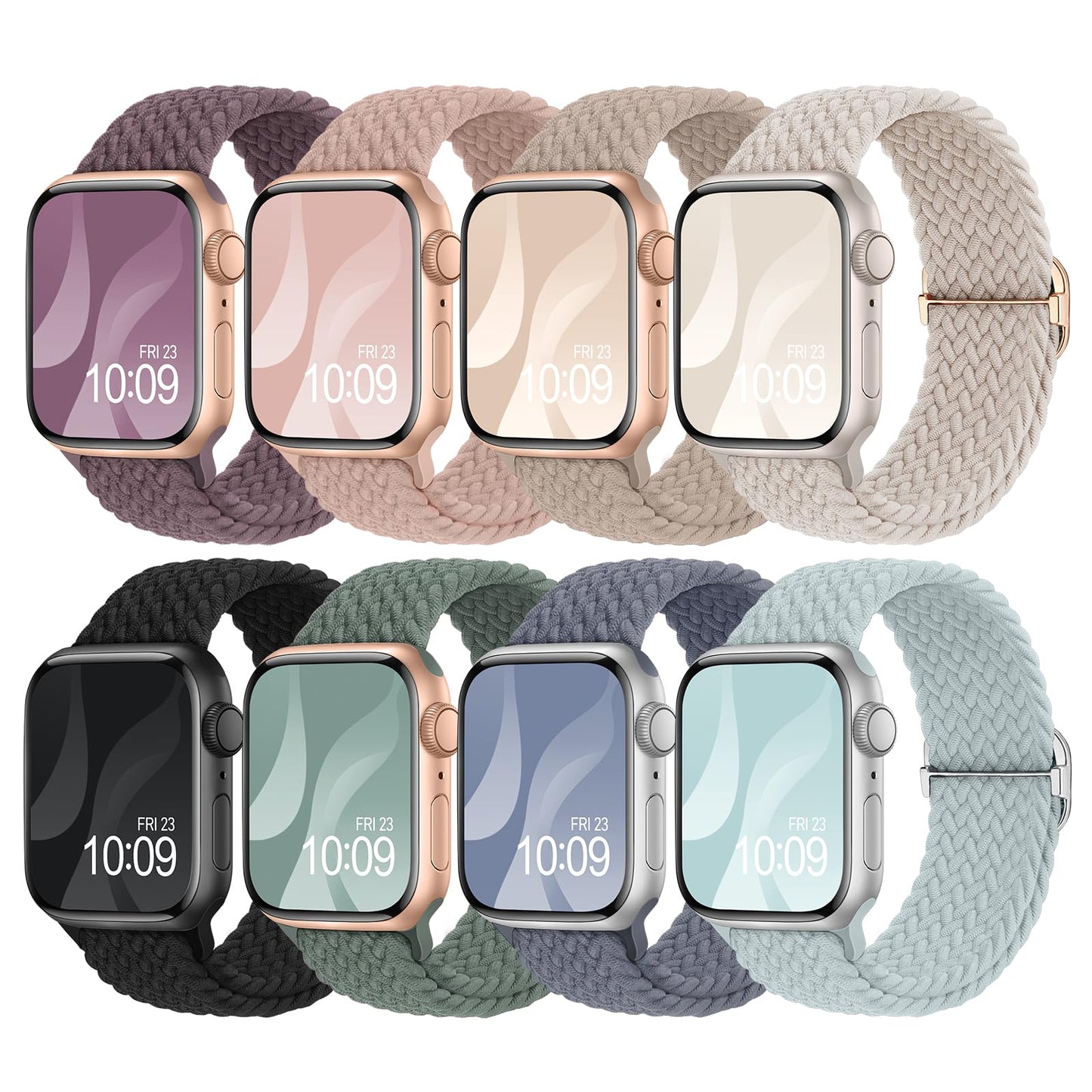 Superuper 8 Pack Braided Loop Compatible for Apple Watch Straps 40mm 41mm 46mm 45mm 40mm 44mm 42mm 38mm 49mm for Women Men, Stretchy Elastic Sport