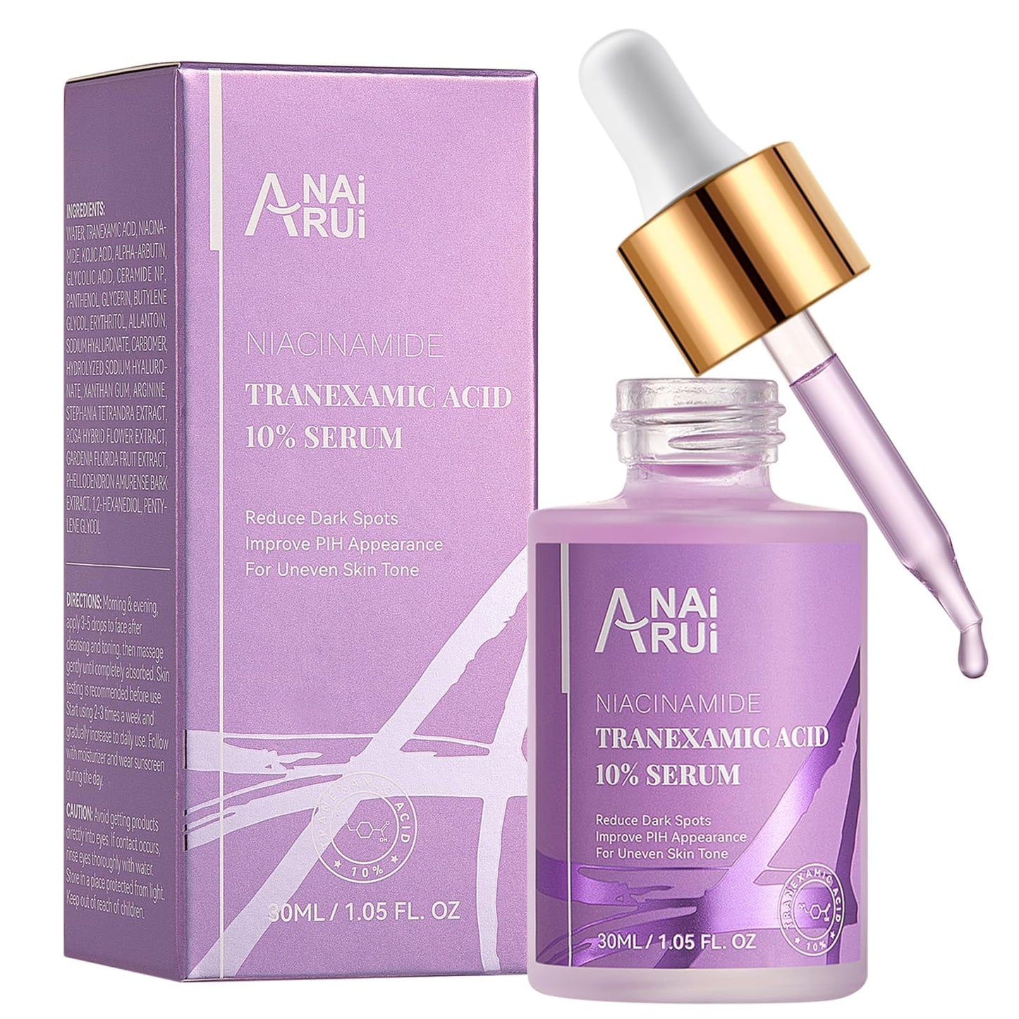 ANAiRUi 10% Tranexamic Acid Serum 30 ml, Dark Spot Correcting Serum with Tranexamic Acid + Hyaluronic Acid + Niacinamide, Targets Hyperpigmentation,