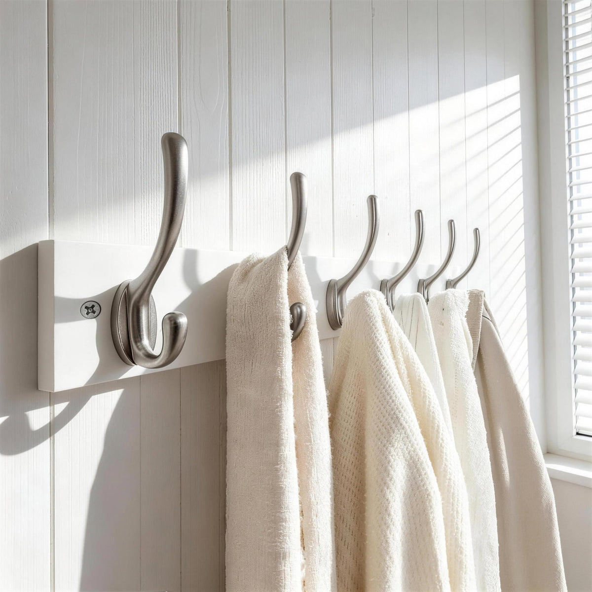 HONSKY Wall Coat Rack - 6 Double Hooks (44cm) | Wooden & Metal Towel/Coat Hanger for Entryway, Bathroom, Bedroom, Garage | Easy Install