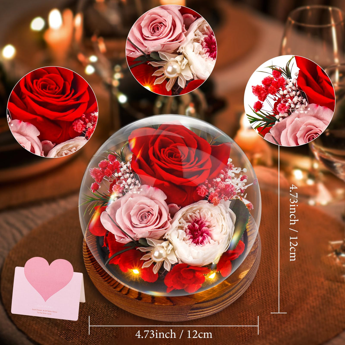 Gifts for Mother, Preserved Eternal Rose in Glass Dome, Real Flowers Gifts for Women, Forever Love Gifts for Mum Wife Girlfriend, Birthday for Her,
