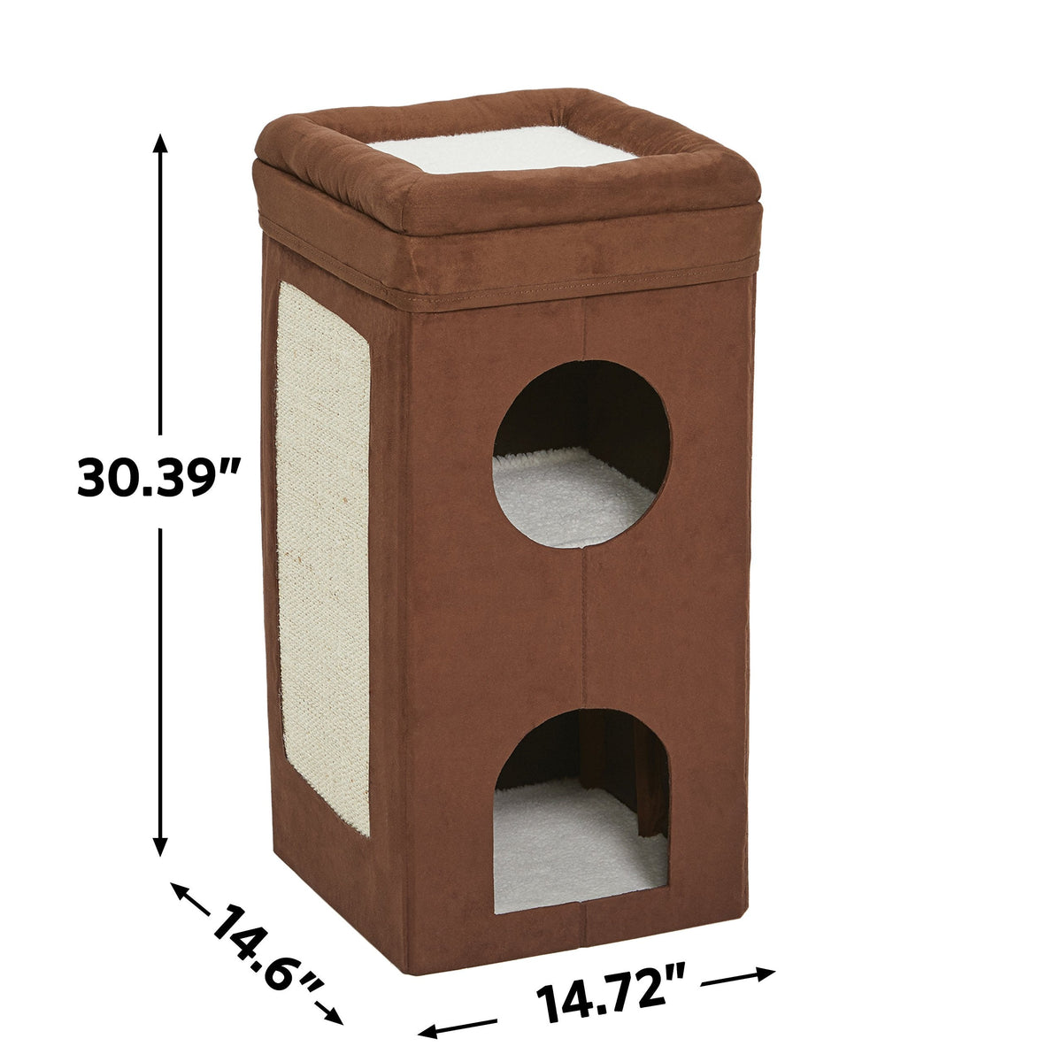 MidWest Homes for Pets Cat Condo; Tri-Level Design in Brown Faux Suede & Synthetic Sheepskin; 37.08L x 37.39W x 77.19H Centimeters; Model 137-BRC