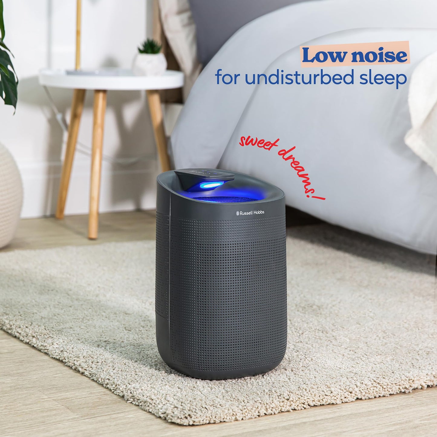 Russell Hobbs RHDH1101G Ozone Free, 750ml/day 2 in 1 Grey Dehumidifier/Air Purifier, 20m2 Room Size, LED Lighting & Captures Bacteria, for Home,
