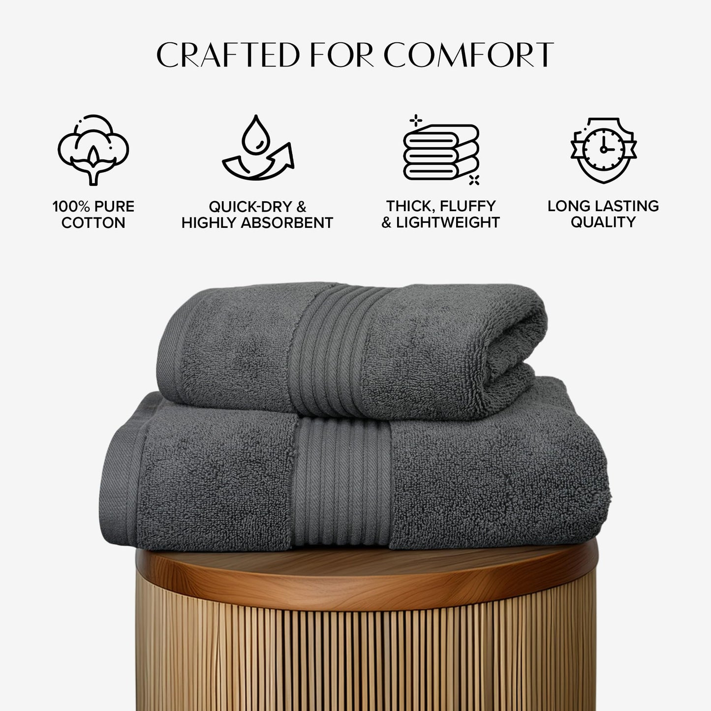 Luxury 4 Piece Towel Bale Set - 2 Bath Towels & 2 Hand Towels (Charcoal)