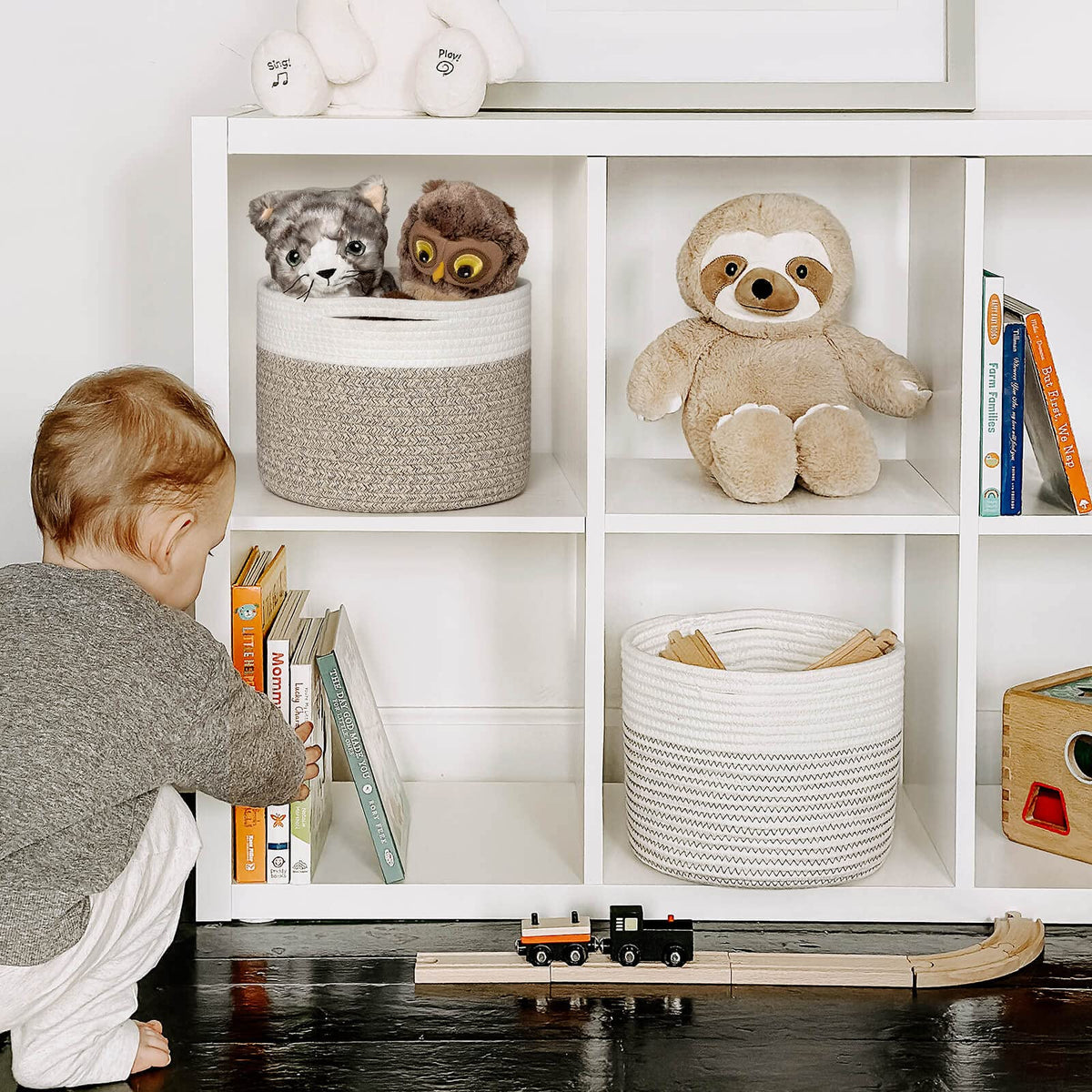 TIMEYARD Small Cotton Rope Basket Storage Basket for Shelves Toy Organiser