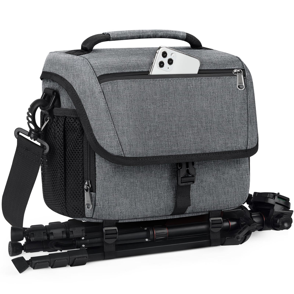 RAINSMORE Camera Bag Professional DSLR/SLR/Mirrorless Camera Case Waterproof Camera Sling Bag Small with Rain Cover&Tripod Holder Grey