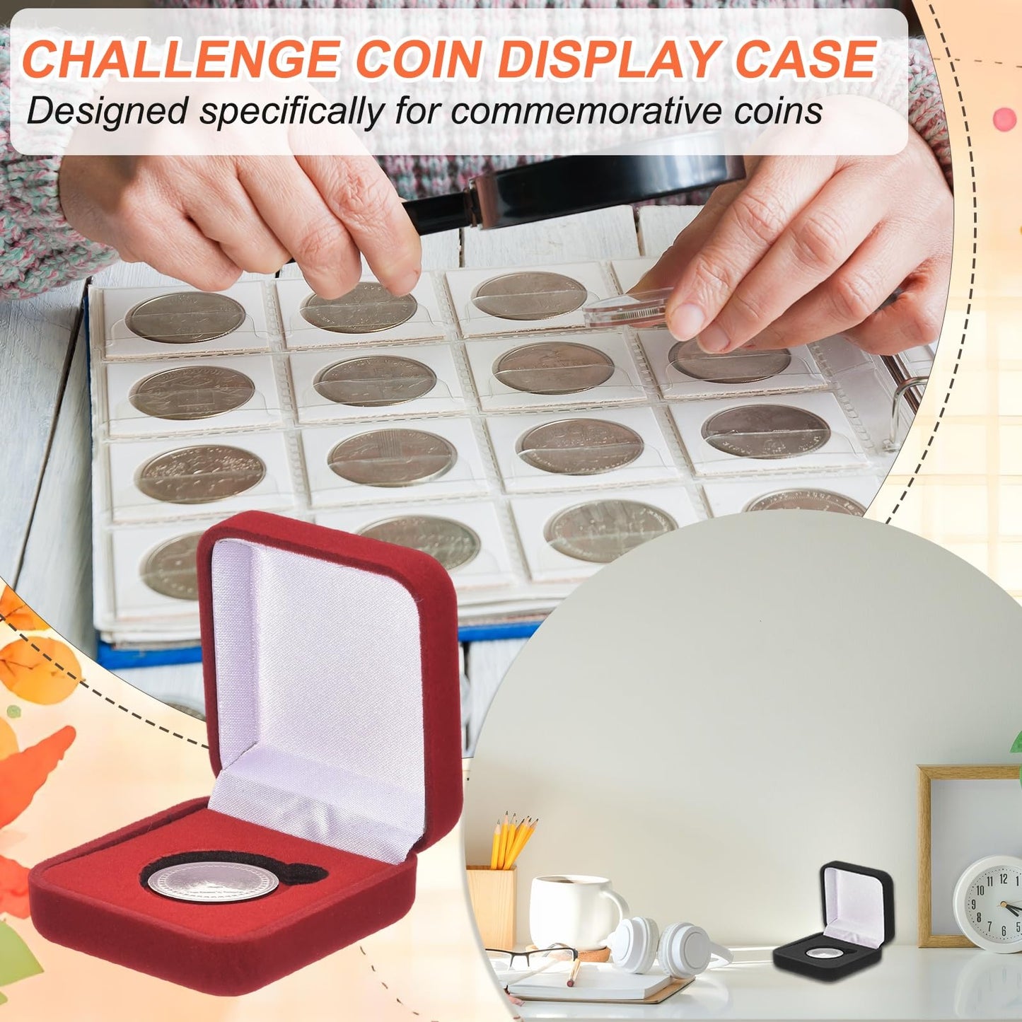 PATIKIL 2Pcs Velvet Challenge Coin Presentation Display Box, 38mm Coin Display Case Badge Gift Storage Protective Holder for Commemorative Medals