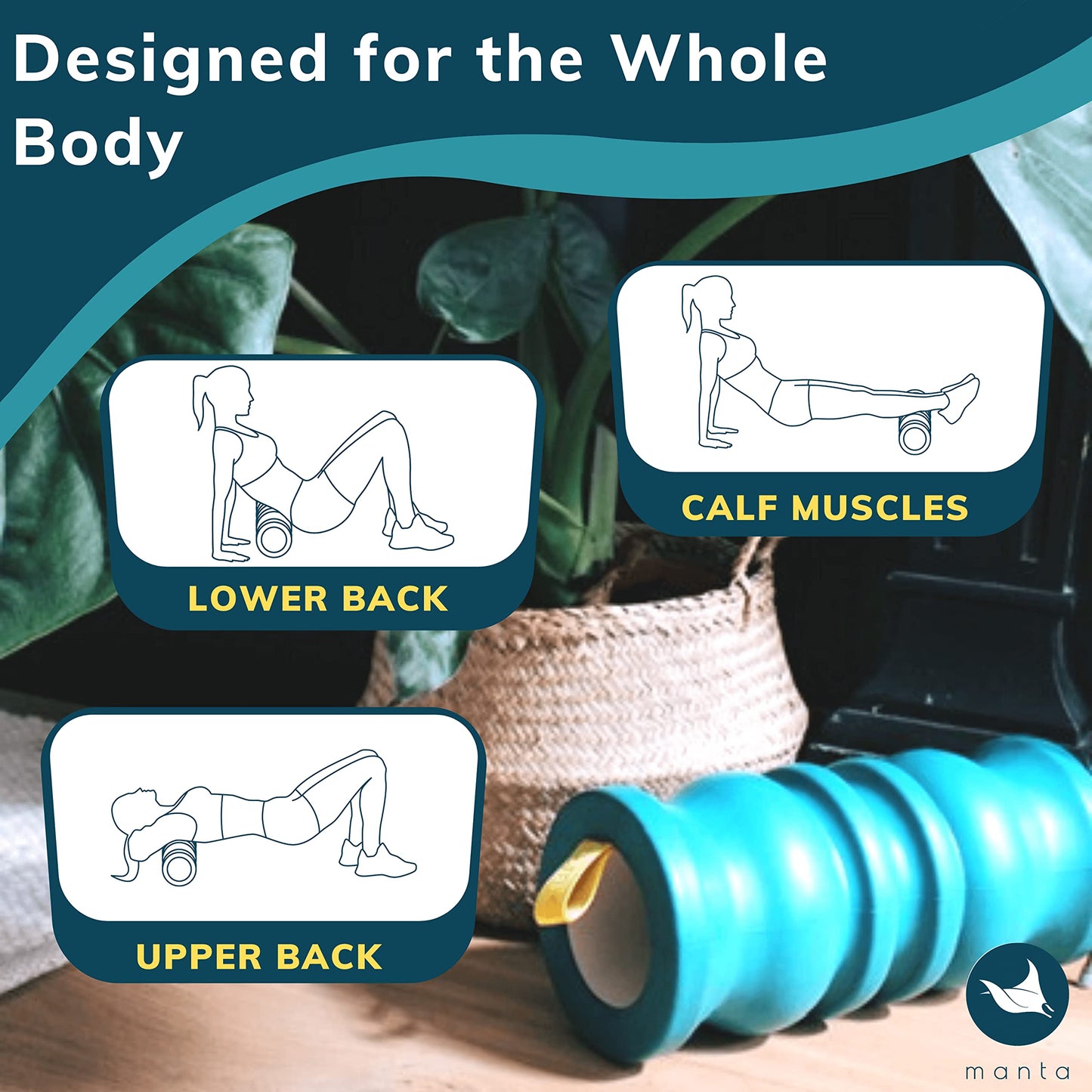 Manta Foam Roller - Firm Massage Roller for Strong deep Tissue Massage - Treat Upper & Lower Back - Improve Spinal Health - Treat Muscle Tension -