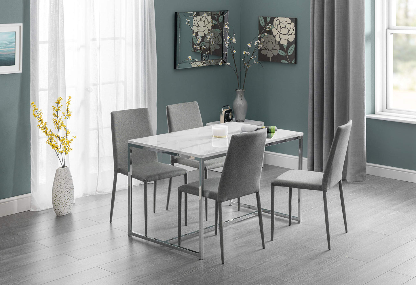 Julian Bowen Scala Dining Table, Marble Effect & Chrome - H75.5xW120xD80cm