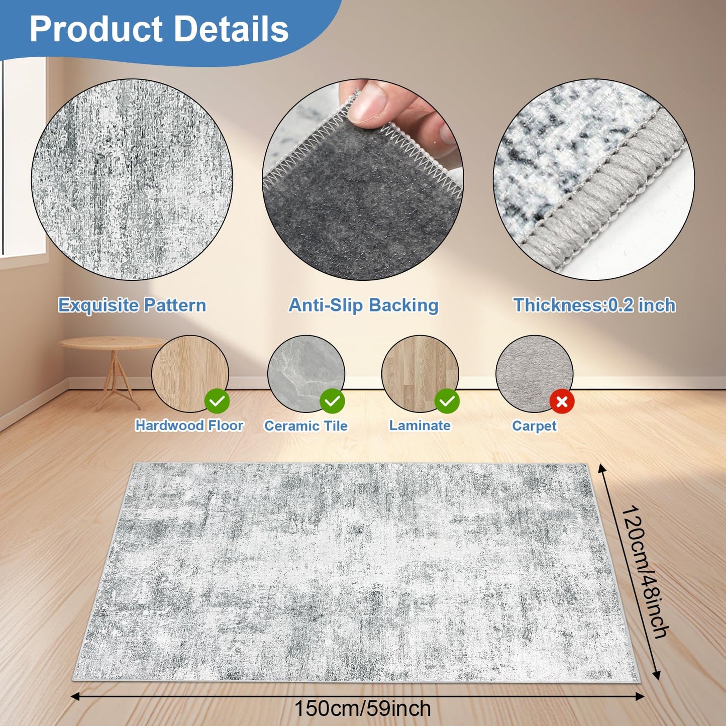 Capslpad Office Chair Mats for Hardwood Floor 120x150cm Non-Slip Modern Abstract Home Multi Purpose Chair Mat Low Pile Floor Protectors Computer