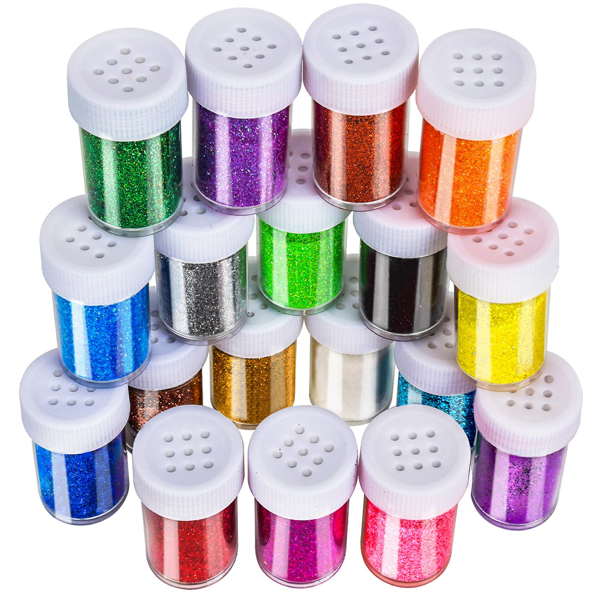 LEOBRO 18 Pack Resin Glitter Shake Jar - Multi Assorted Set Extra Fine for Nail Art, Crafts, Tumbler, Scrapbook, Jewelry Making - 15g/Bottle, Total