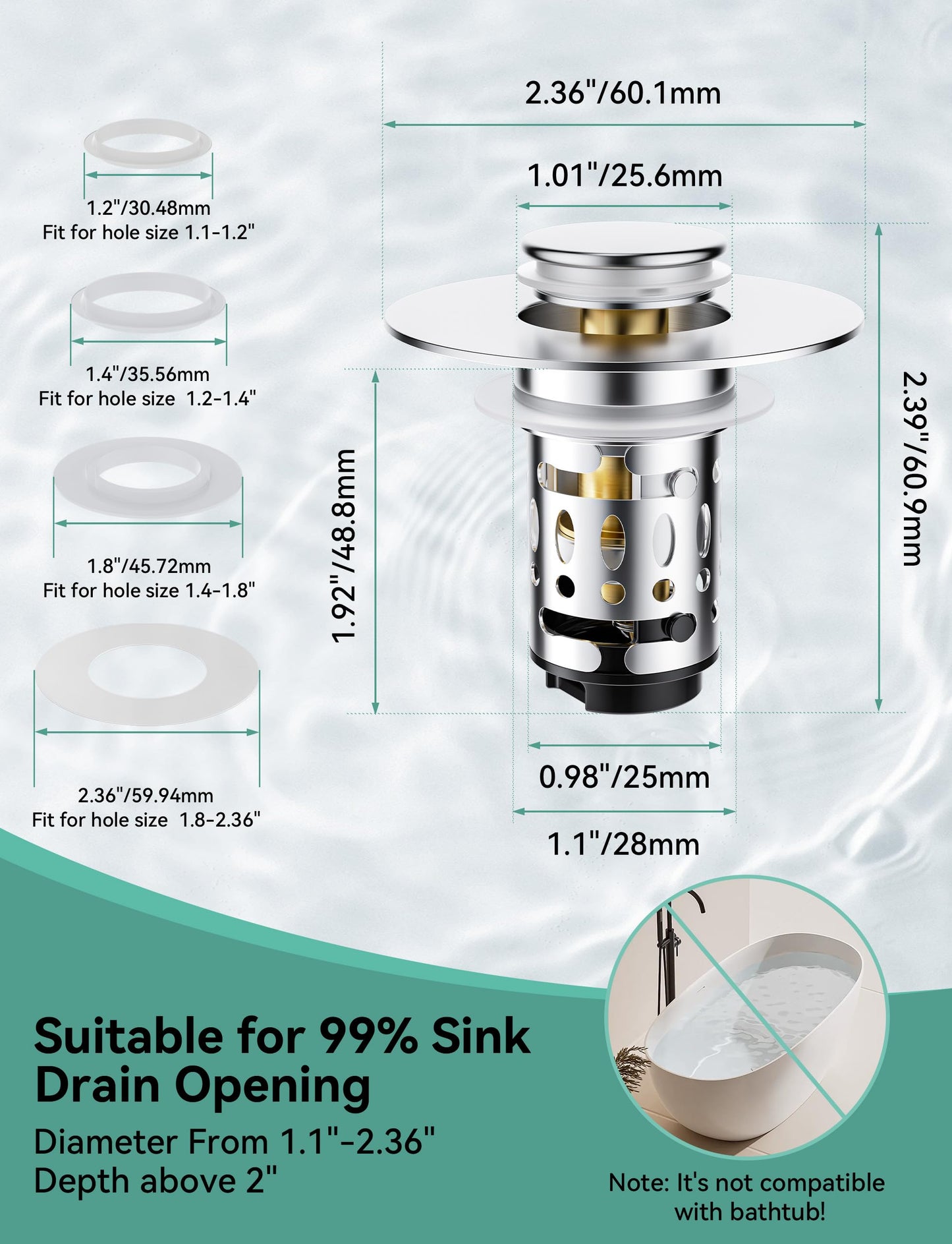 Magichome 2 Pack Bathroom Sink Plug fit for 28-45mm Basin Holes
