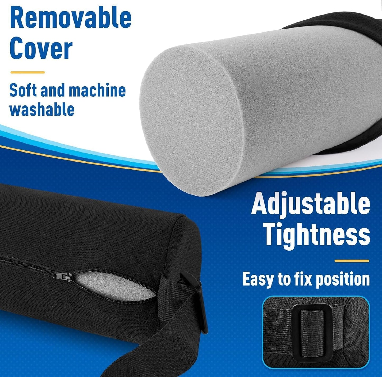 Lotusland Lumbar Roll Pillow for Lower Back Pain Relief – Memory Foam Lumbar Support Pillow with Washable Cover & Elastic Strap