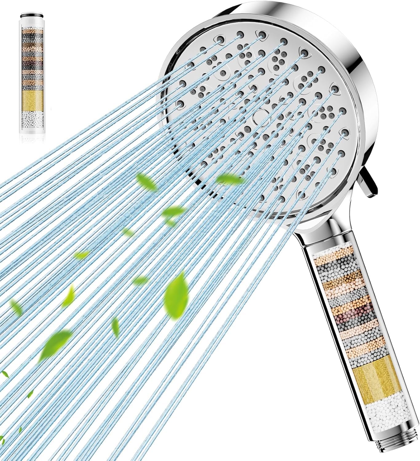 Cobbe Hard Water Filter Shower Head with 6 Spray Modes, High Pressure Water Saving Shower Head with 20 Layers Filtration, Power Shower Heads with