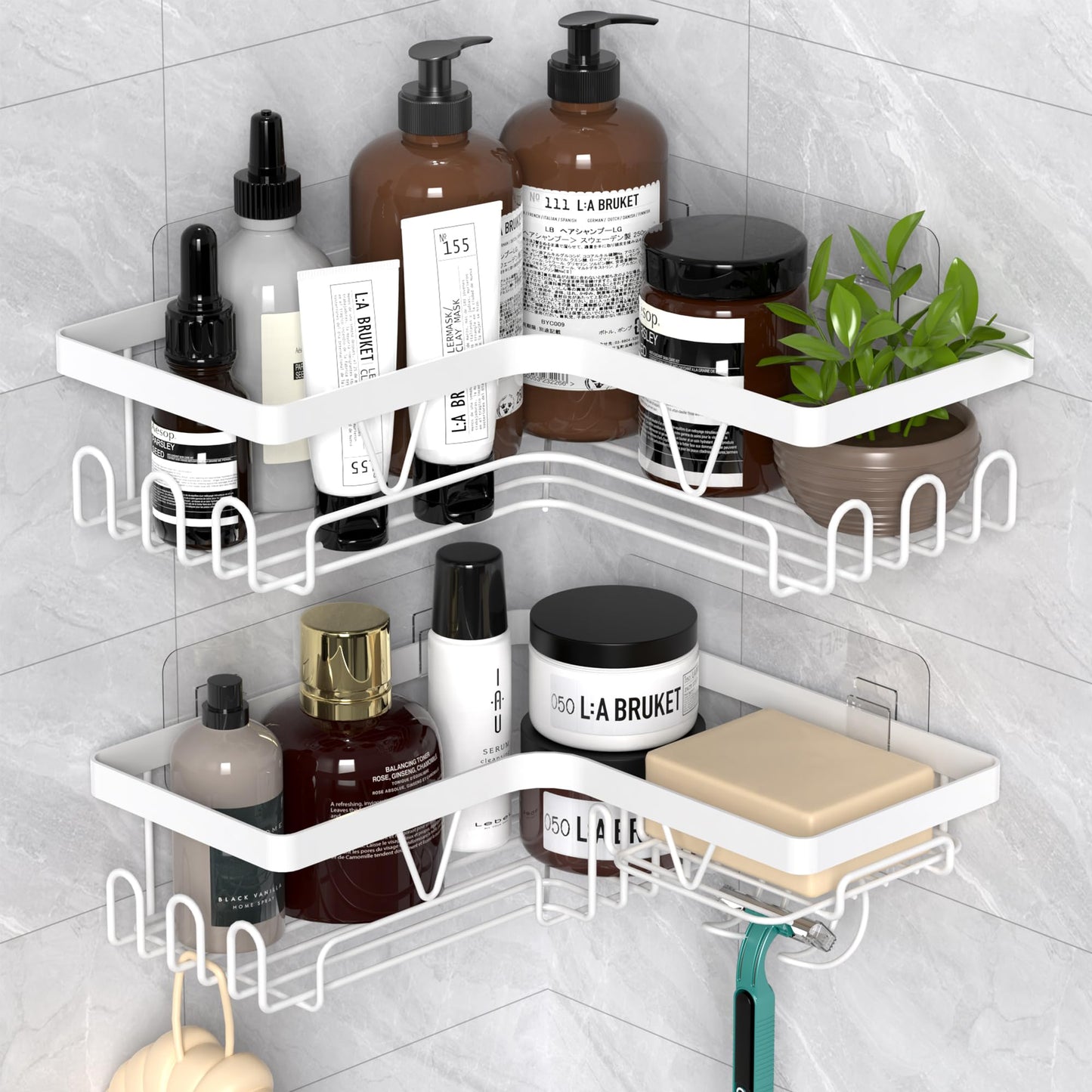 Kegii Corner Shower Caddy Shower Corner Shelf Shower Rack Organiser Corner Bathroom Corner Shelves White