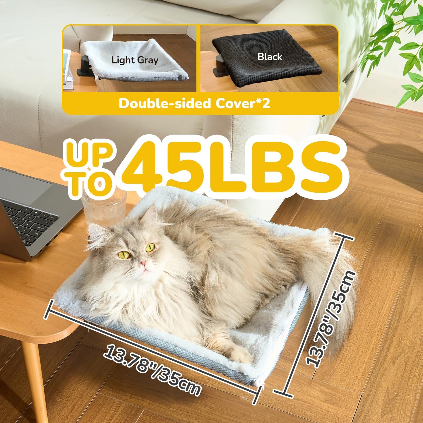 CATISM Cat Desk Bed Soft Square Desktop Bed Desk Clamp Kitty Beds Up To 55 lbs Perfect Office Work Deskcat Beds Cat Hammock Indoor Cats with 2 Pet